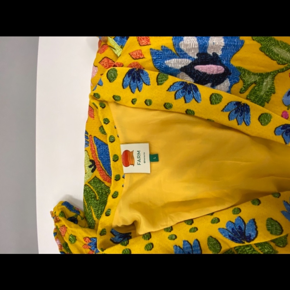 NWOT FARM Rio Summer Garden Maxi Yellow Plunging V-neck Long Sleeves dress Sz L - Picture 13 of 16